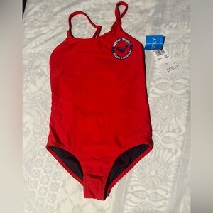 Roxy Newport Beach junior lifeguard Kids One Piece Swimsuit in Vivid Red